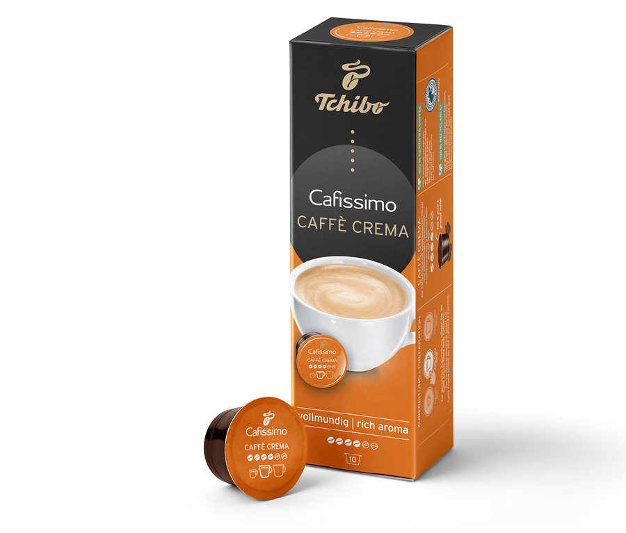 Balení Cafissimo Caffè Crema plná chuť a kapsle Cafissimo Caffè Crema plná chuť.