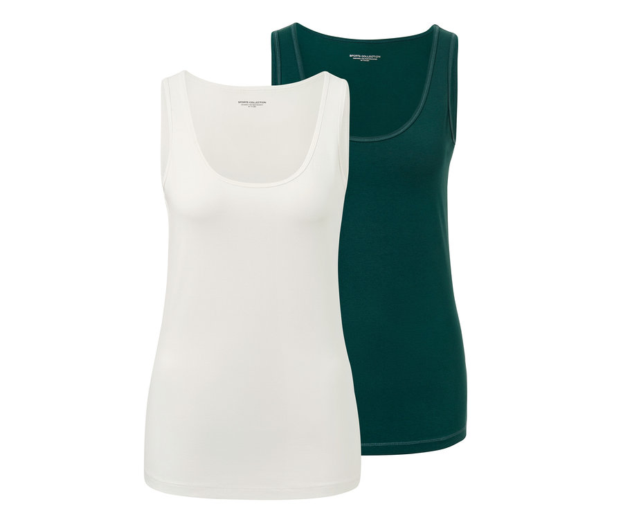 Dva topy: jeden zelený a jeden krémový.