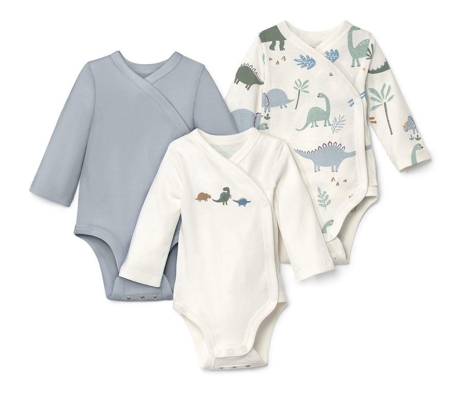 Tři body s dlouhým rukávem s dinosauřím potiskem.