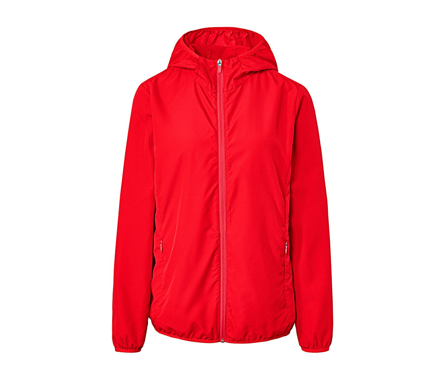 Červeno-oranžová lehká funkční bunda »pack me« se zipem a kapucí.