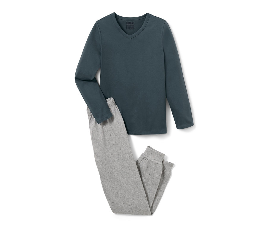 Dětské pyžamo, 2 ks, s dlouhým rukávem a šedými kalhotami.