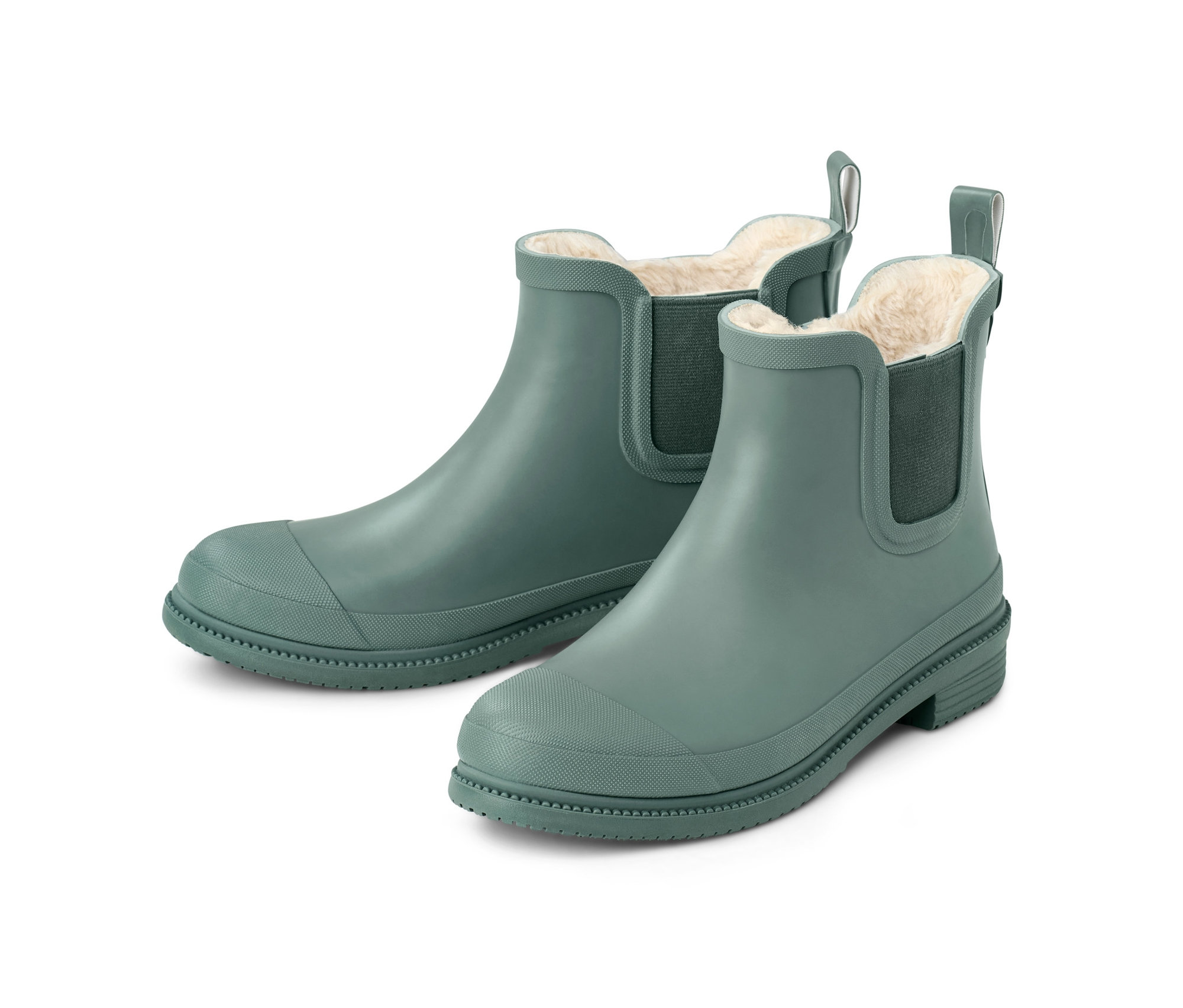 Dvoje dětské boty do deště chelsea zelené barvy.