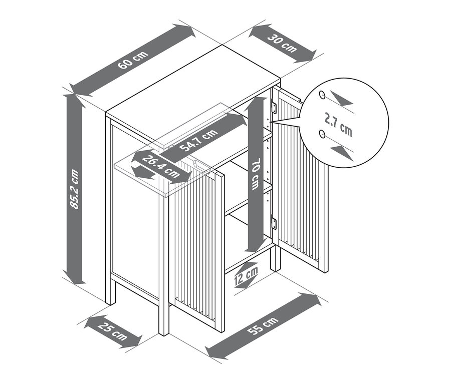 Rozměry odkládací skříňky.
