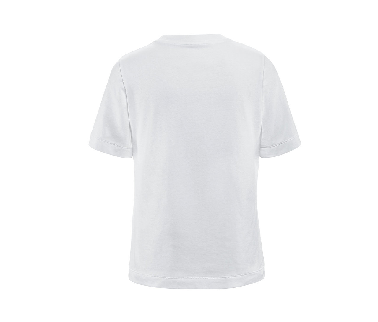 Bílé tričko s potiskem zezadu.