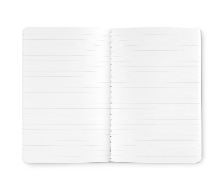 Otevřený korkový poznámkový blok s linkovanými stránkami.