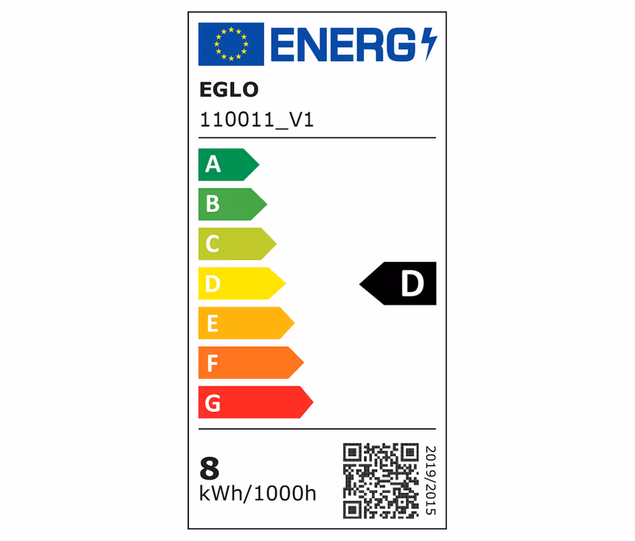 Energetický štítek EGLO 110011_V1 zobrazuje třídu energetické účinnosti D a spotřebu 8 kWh/1000h.