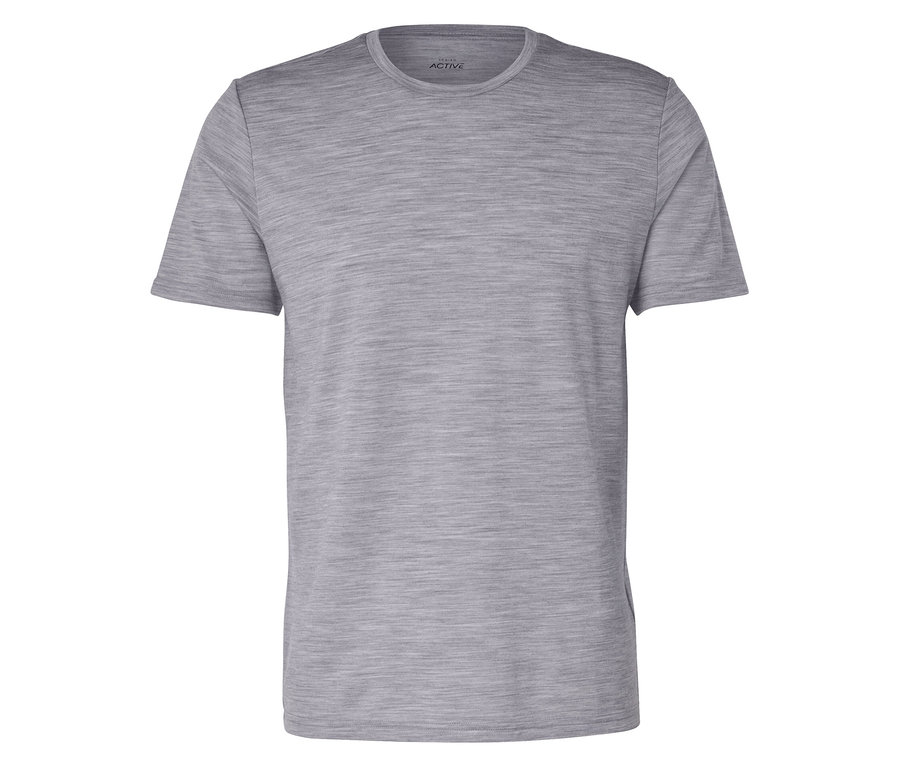 Šedé melírované tričko s krátkým rukávem.