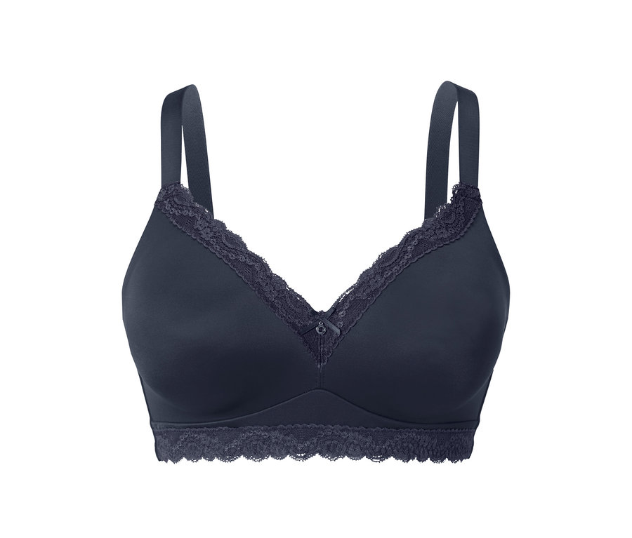 Detail modré pohodlné měkké podprsenky s krajkou.