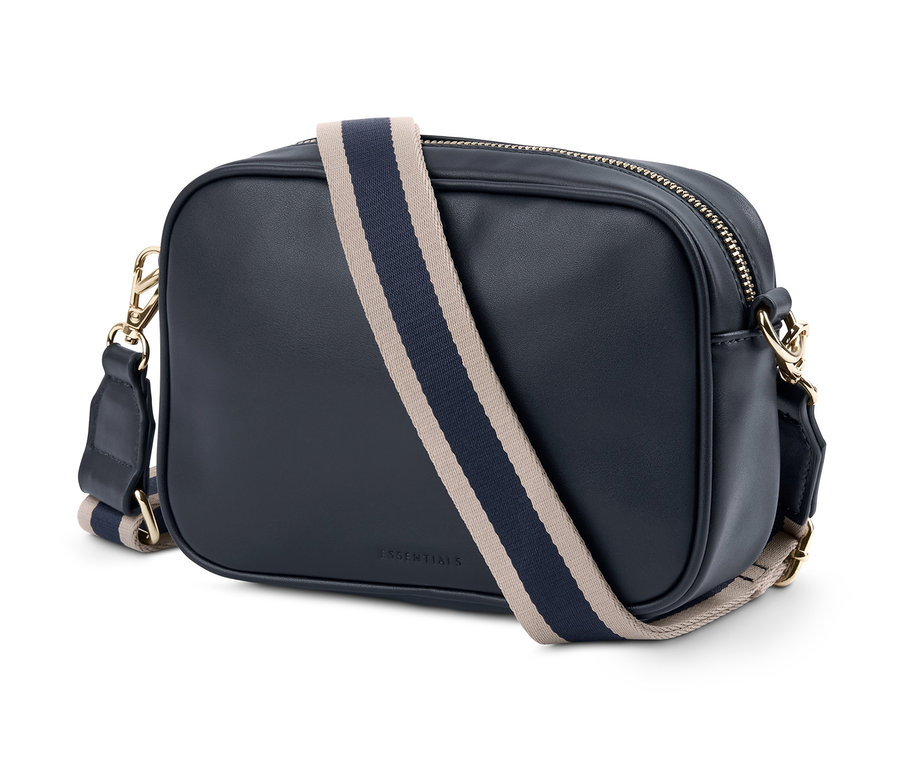 Tmavě modrá kabelka přes rameno s popruhem béžové a tmavě modré barvy.
