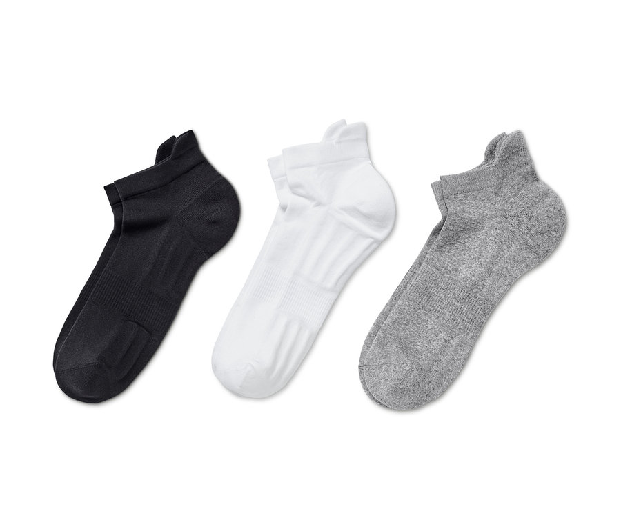 Černé, bílé a šedé profesionální běžecké ponožky unisex, 3 páry.