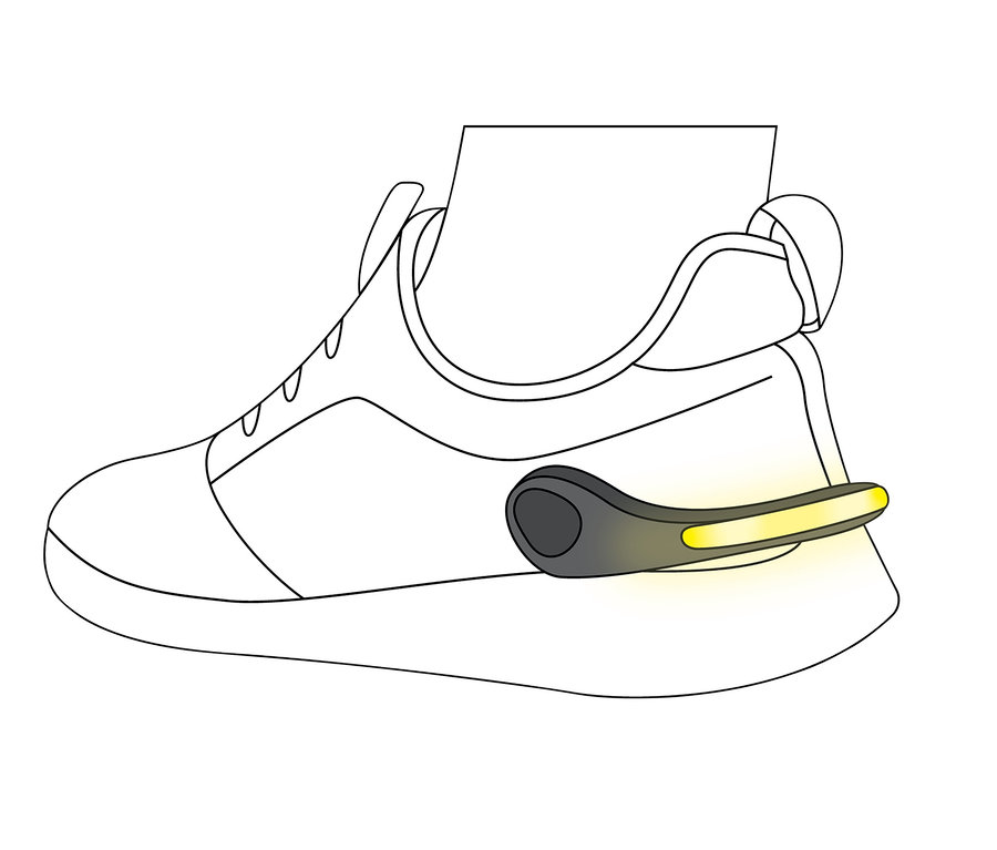 Nákres boty s LED klipem na boty.