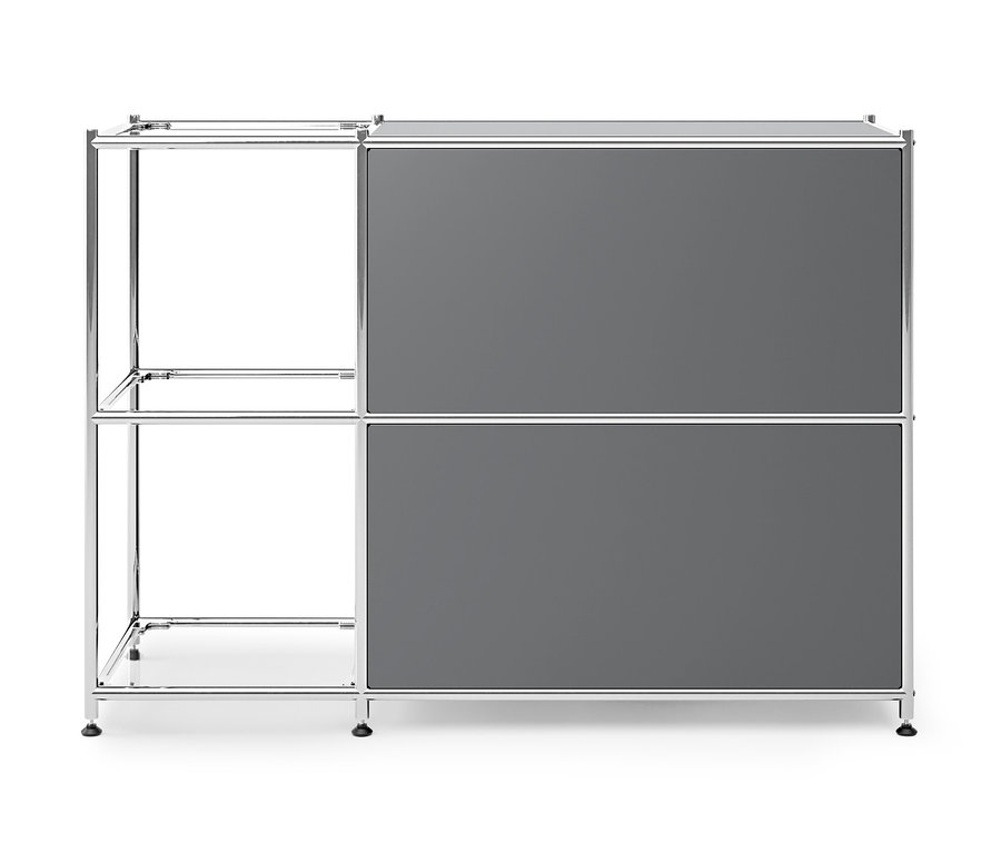 Šedá kovová odkládací skříňka »CN3« se 2 výklopnými dvířky.