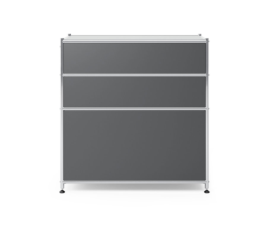 Šedá kovová komoda »CN3« se 3 zásuvkami.