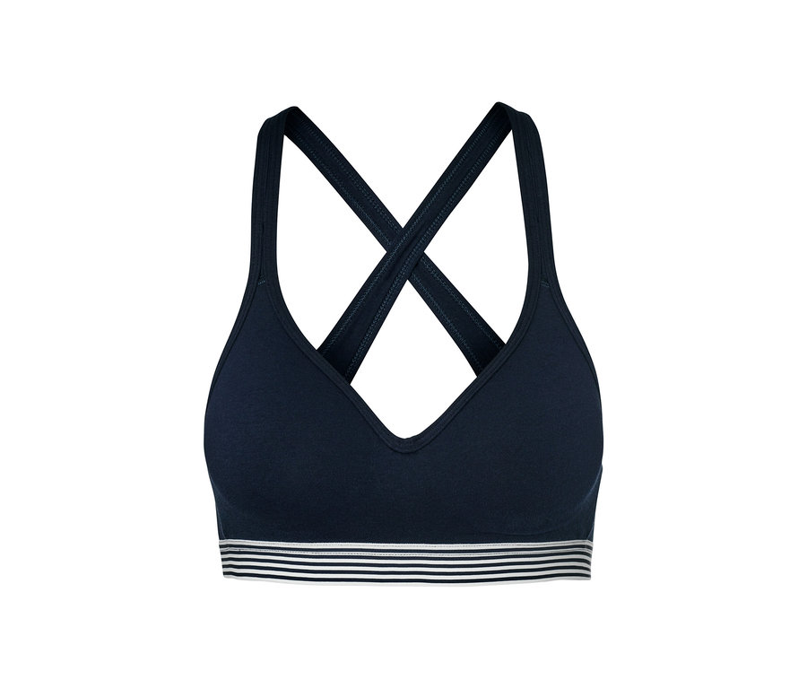 Tmavě modrá podprsenka s vyztuženými košíčky a střihem racerback.