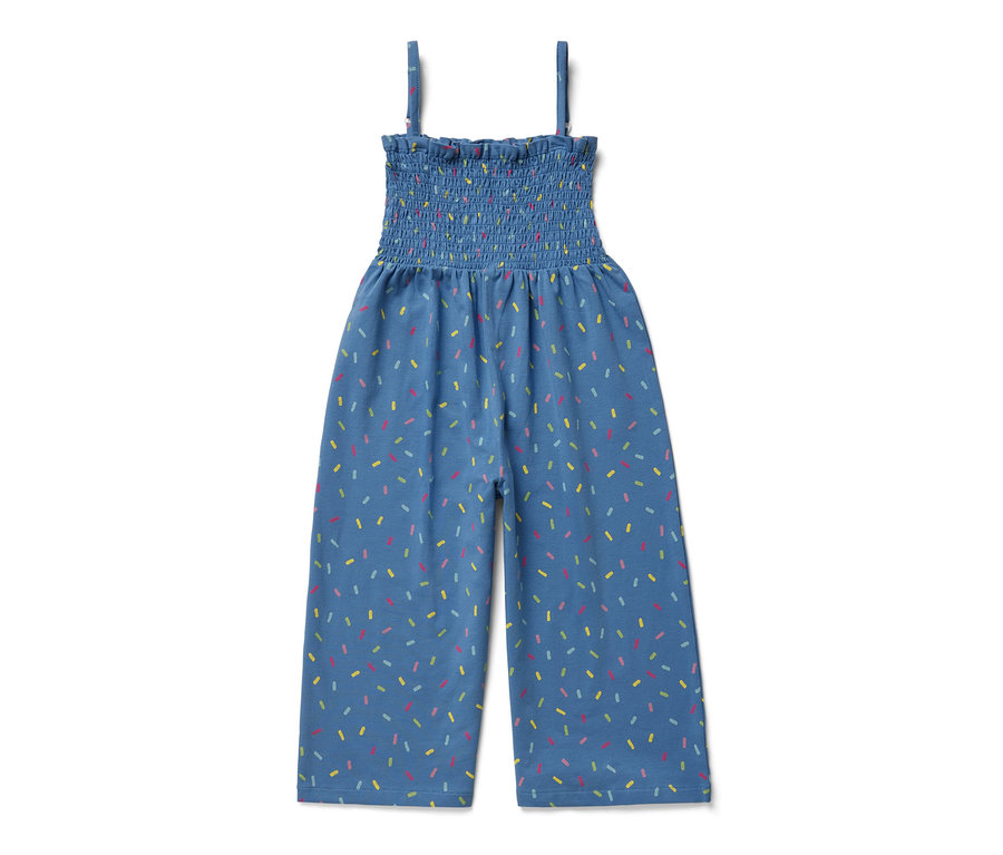 Modrý overal v 7/8 délce s barevným potiskem.