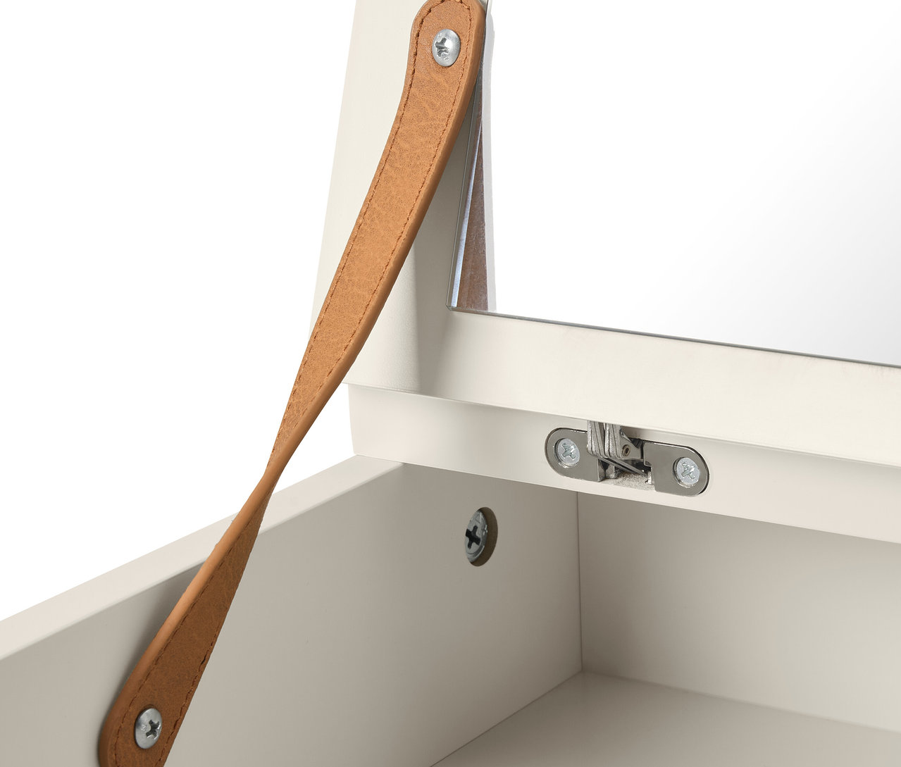 Detail komody »LEEG« se 4 zásuvkami a zrcadlem.