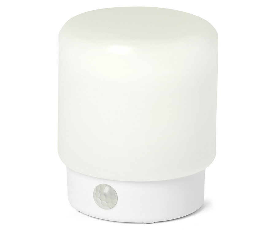 Bílá multifunkční LED lampička s pohybovým senzorem.