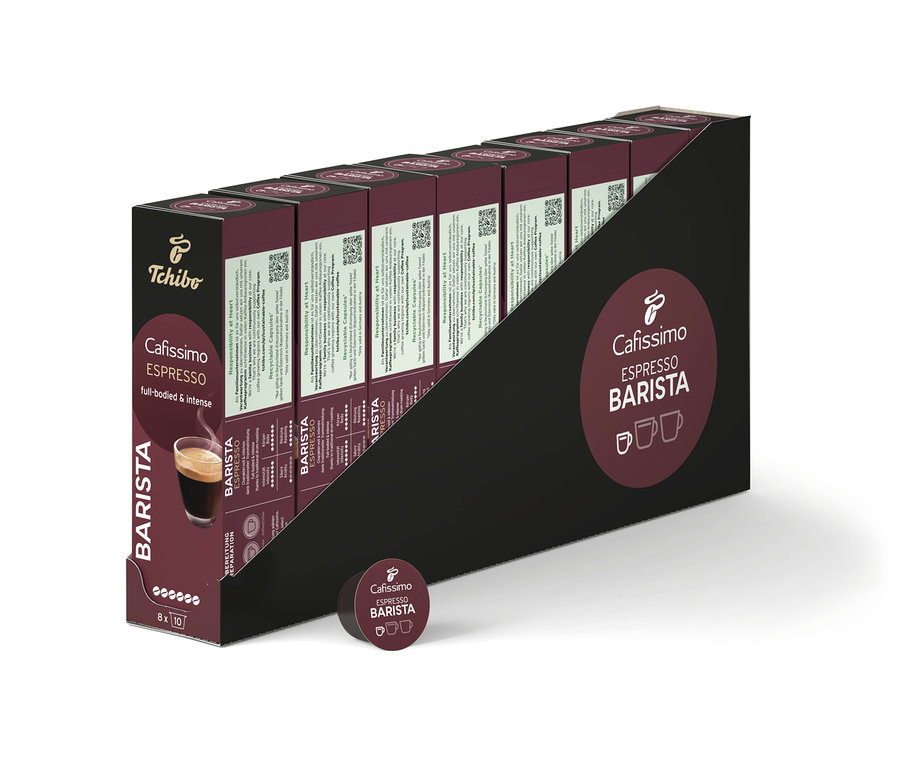 Řada balení Cafissimo BARISTA Espresso po 80 kapslích.