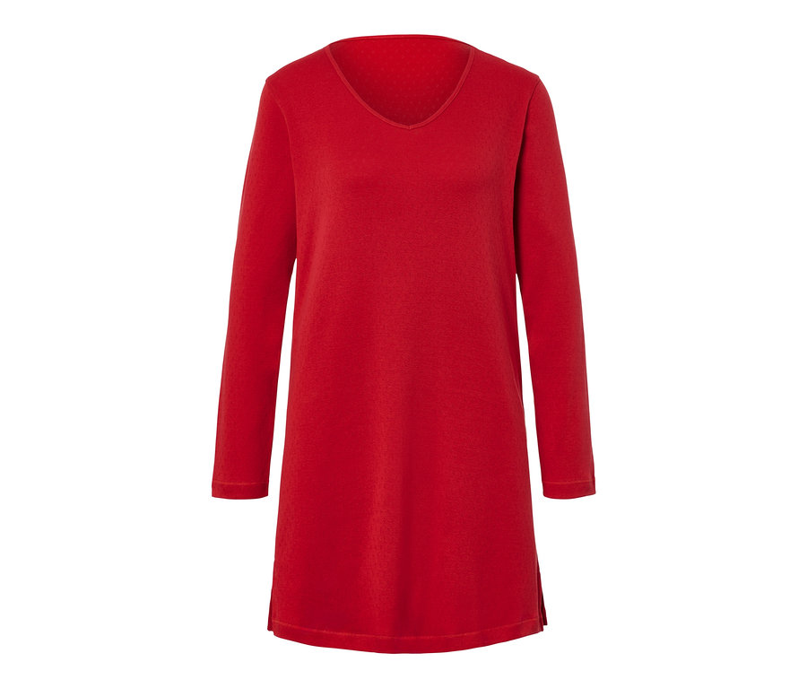 Červená ažurová noční košile s dlouhými rukávy a výstřihem do V.