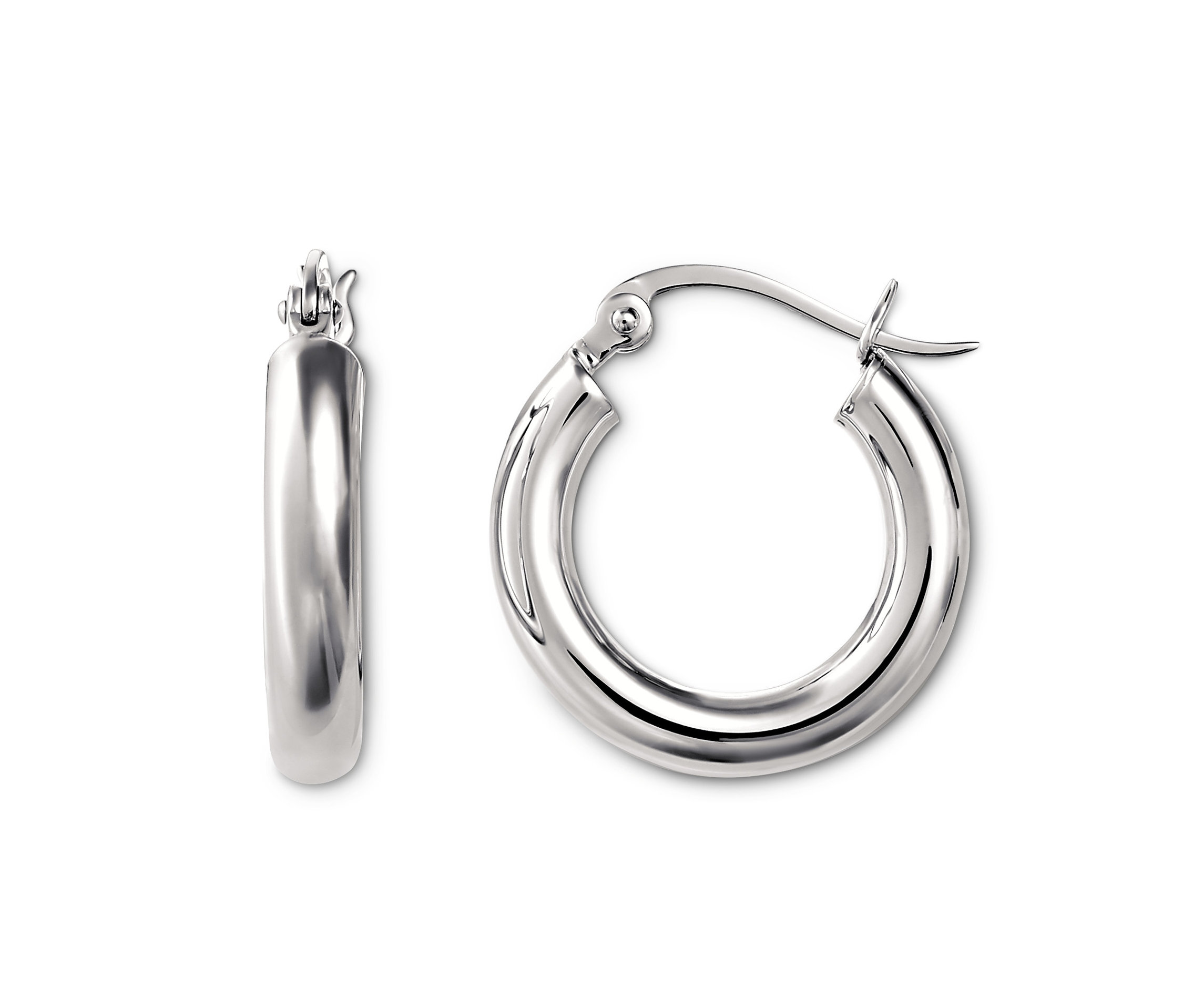 Dva stříbrné kreolky Pure Collection, stříbro 925/1000, leží vedle sebe na bílém pozadí.
