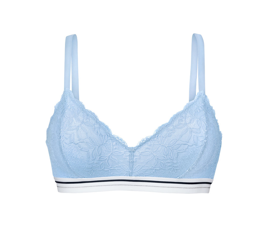 Světle modrá krajková měkká podprsenka.