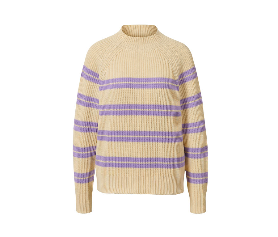 Pletený svetr přes hlavu, pruhovaný.