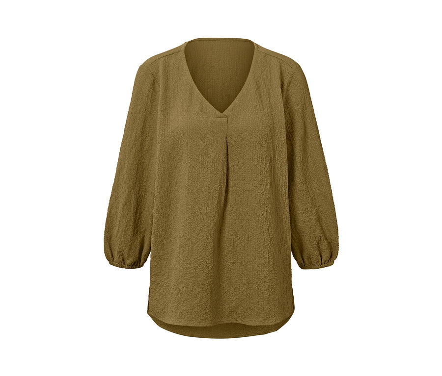 Hnědá tuniková halenka s dlouhými rukávy a výstřihem do V.