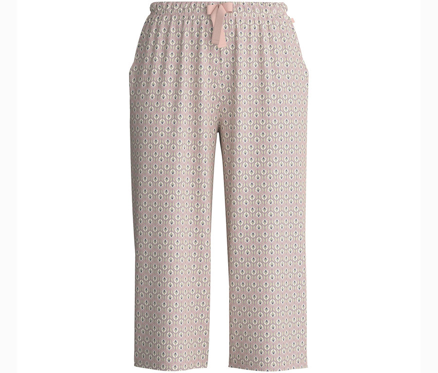 Jsou vidět 3/4 kalhoty Calida »Favorites Arts« se vzorem a stuhou v pase.