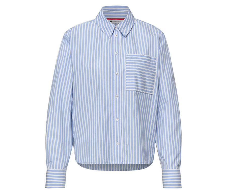 Košilová halenka Street One má modro-bílé pruhy a náprsní kapsu.