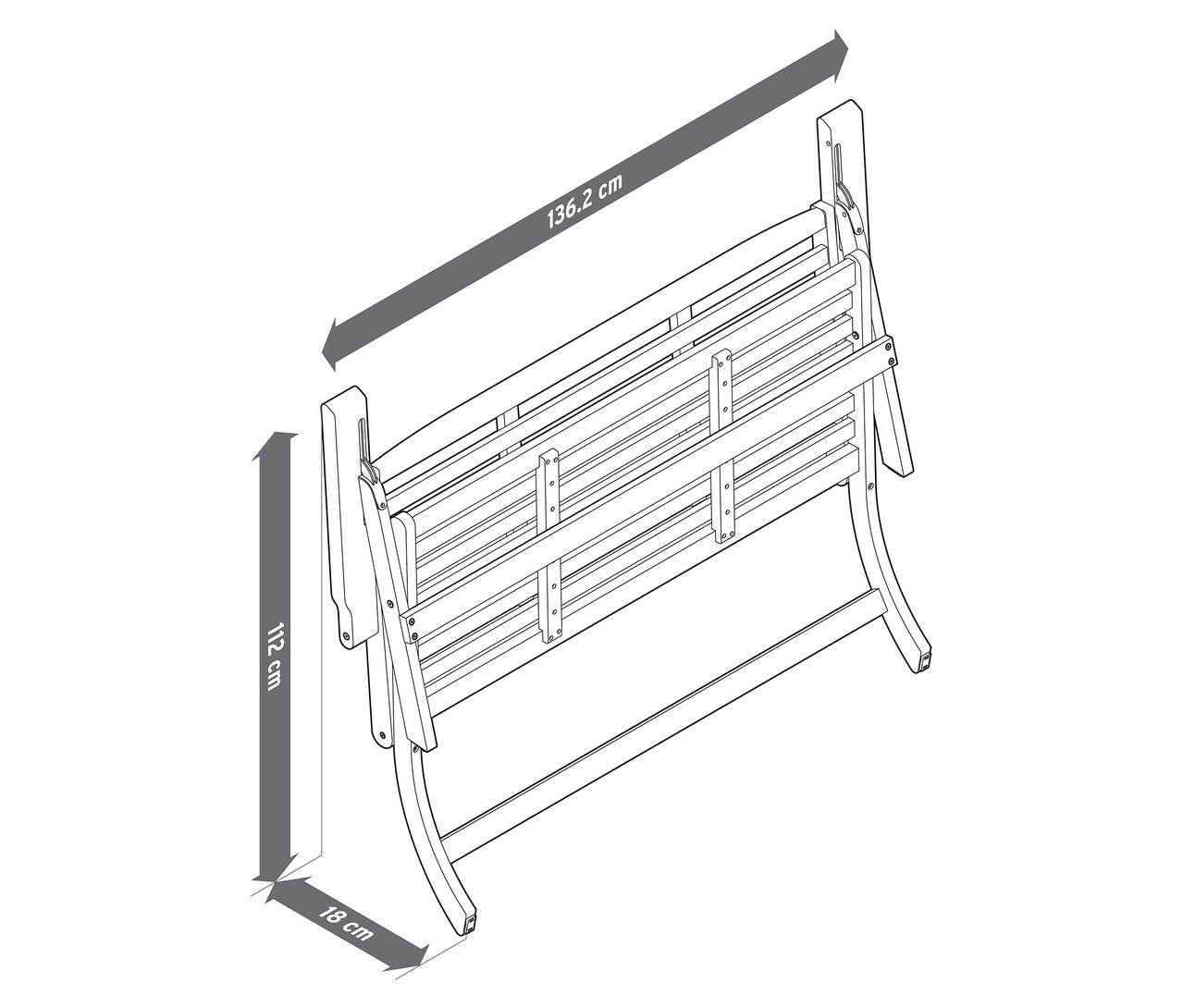 Ilustrace skládací zahradní sedací soupravy s prémiovými polštáři, 4dílné, s rozměry.