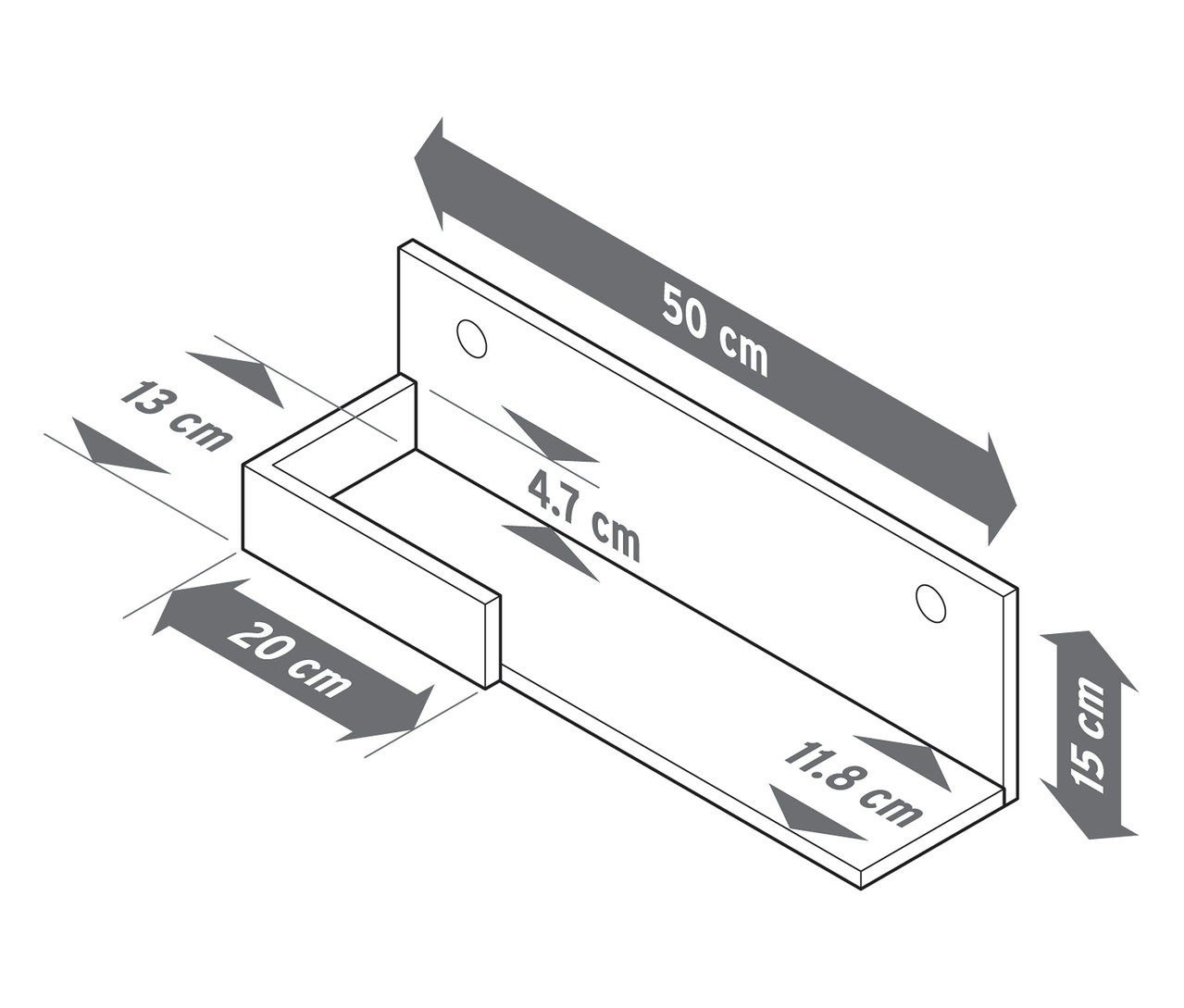 Obrázek zobrazuje rozměry sady 3 polic z masivního dřeva.