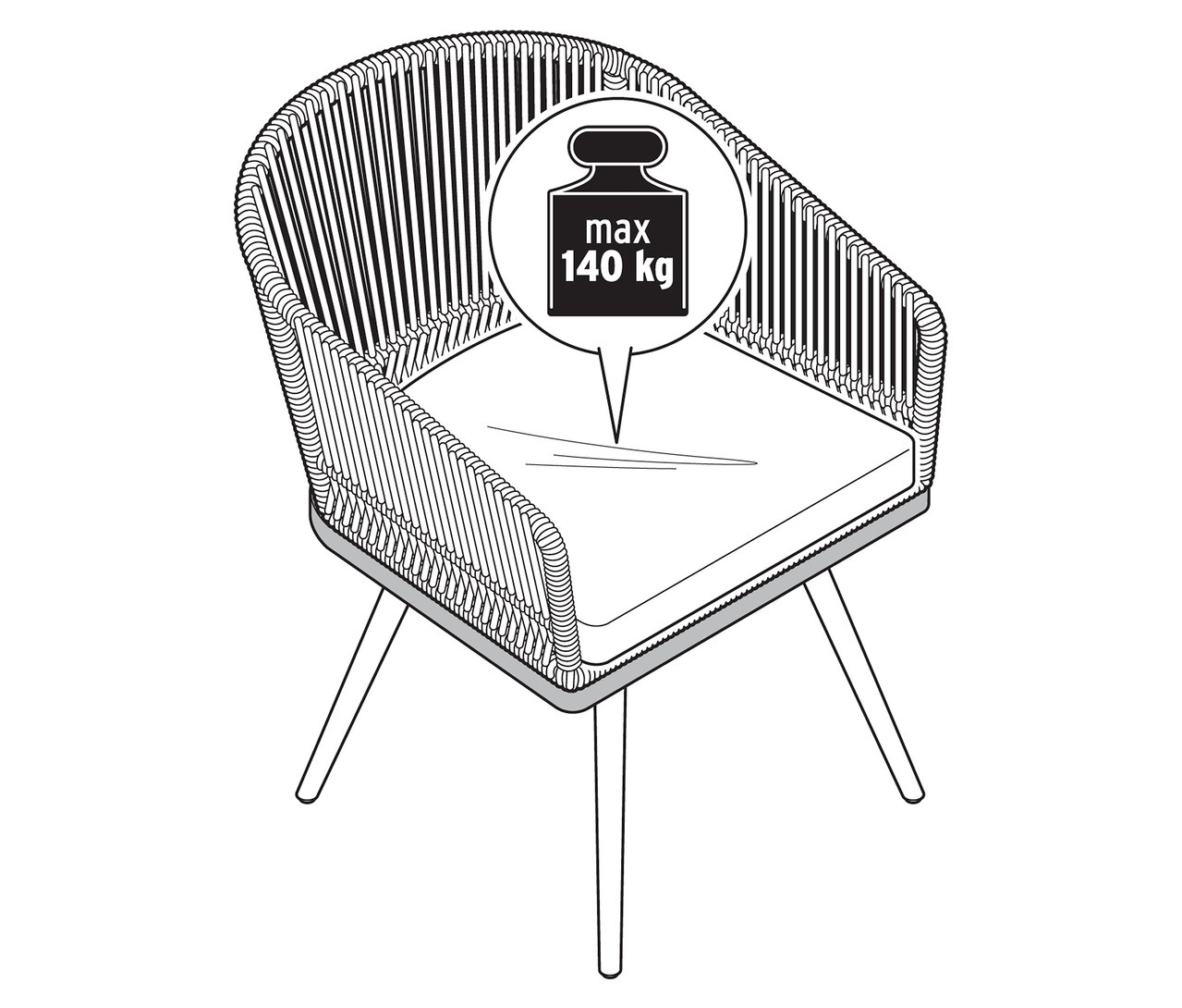 Obrázek otočné zahradní židle s textilním výpletem.