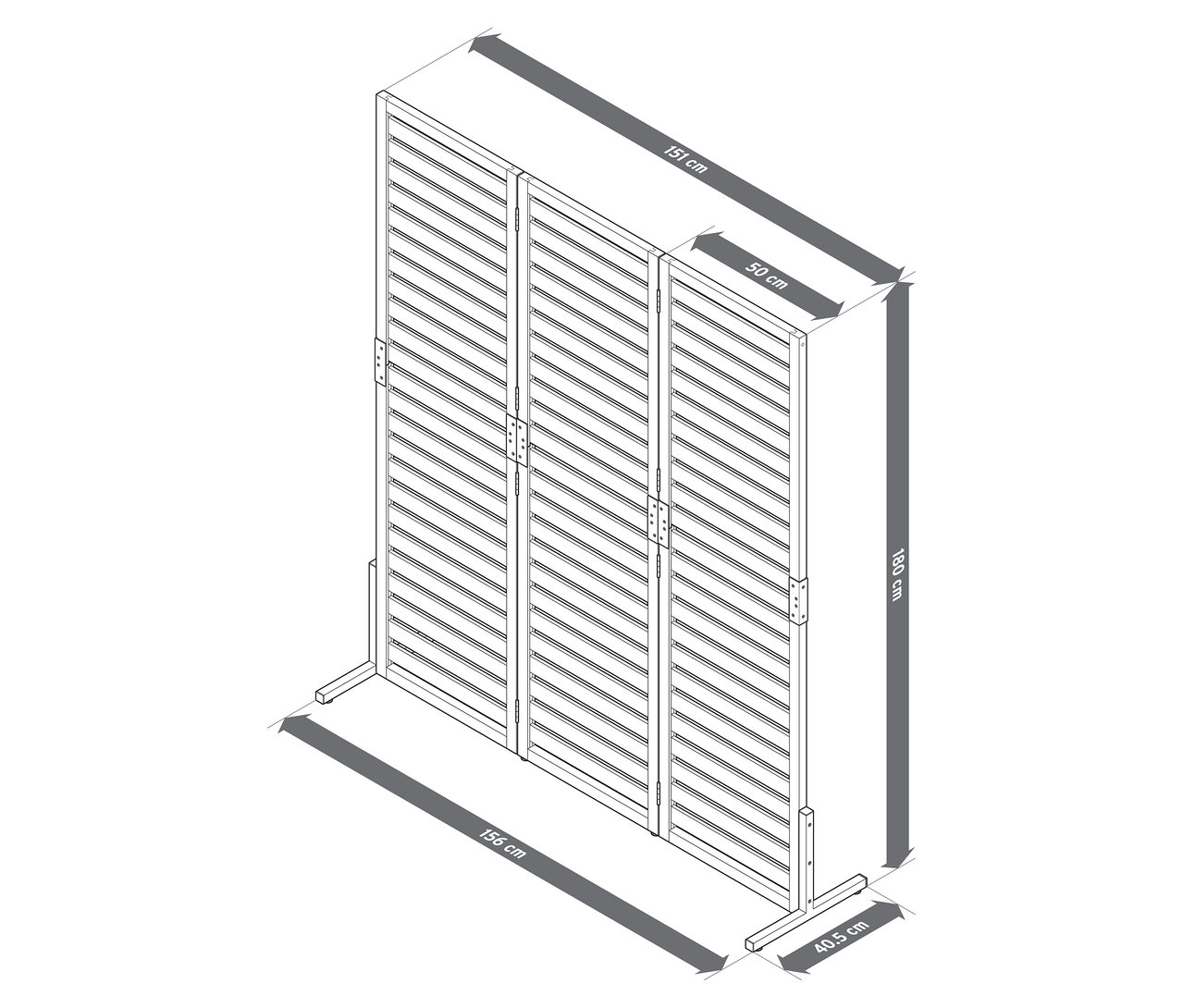Tři prvky flexibilního paravánu jsou spojeny v úhlu.