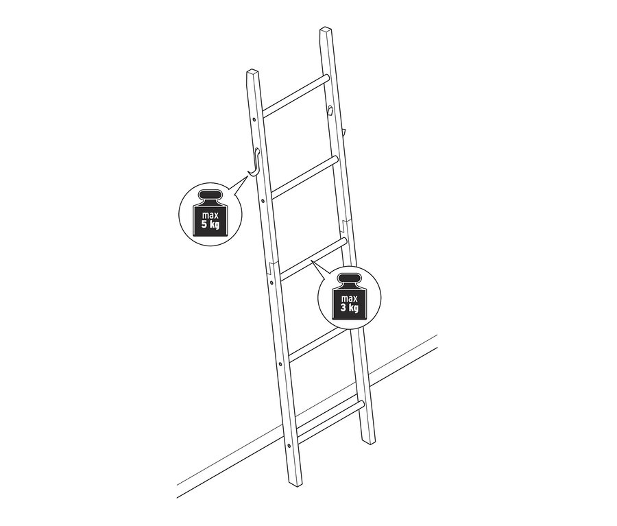 Ilustrace extra vysokého žebříku na ručníky opřeného o zeď.