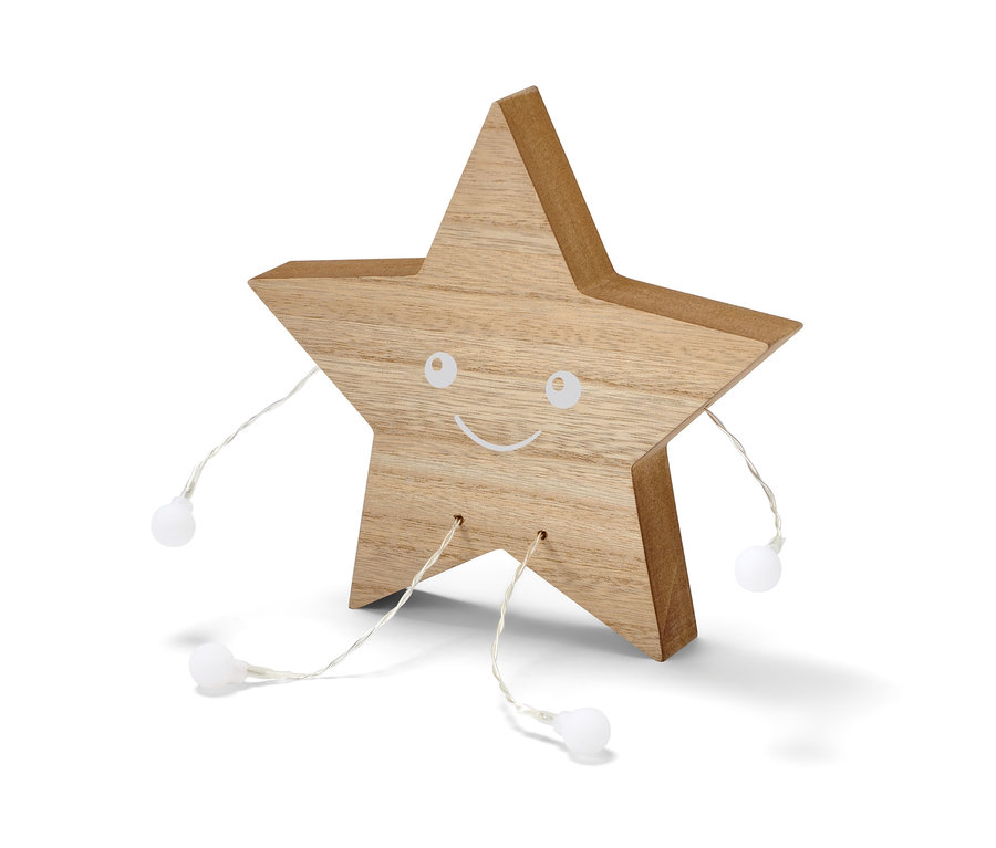 Dekorativní figurka s LED »Hvězda« stojí na bílém pozadí.