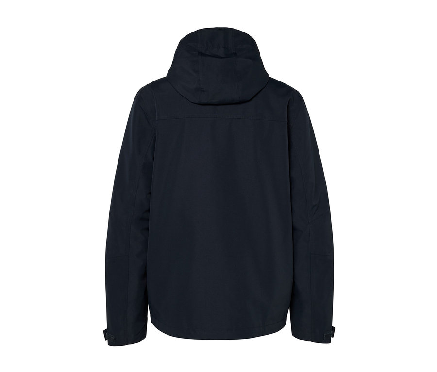 Tmavě modrá funkční parka zezadu.