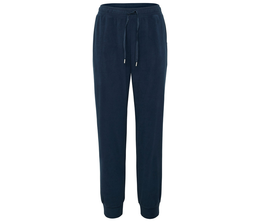 Tmavě modré tepláky se stahovací šňůrkou.