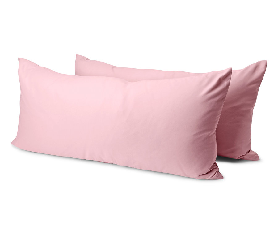 Dva růžové povlaky na polštáře z mikrovlákna, cca 80 x 40 cm.