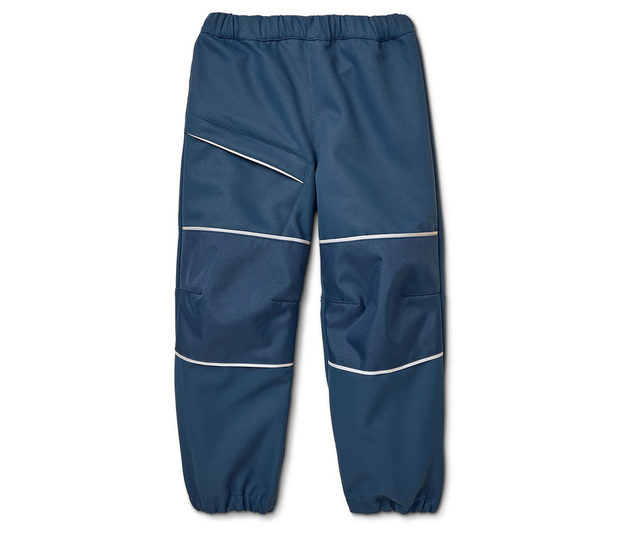 Modré kalhoty s reflexními prvky na bílém pozadí.