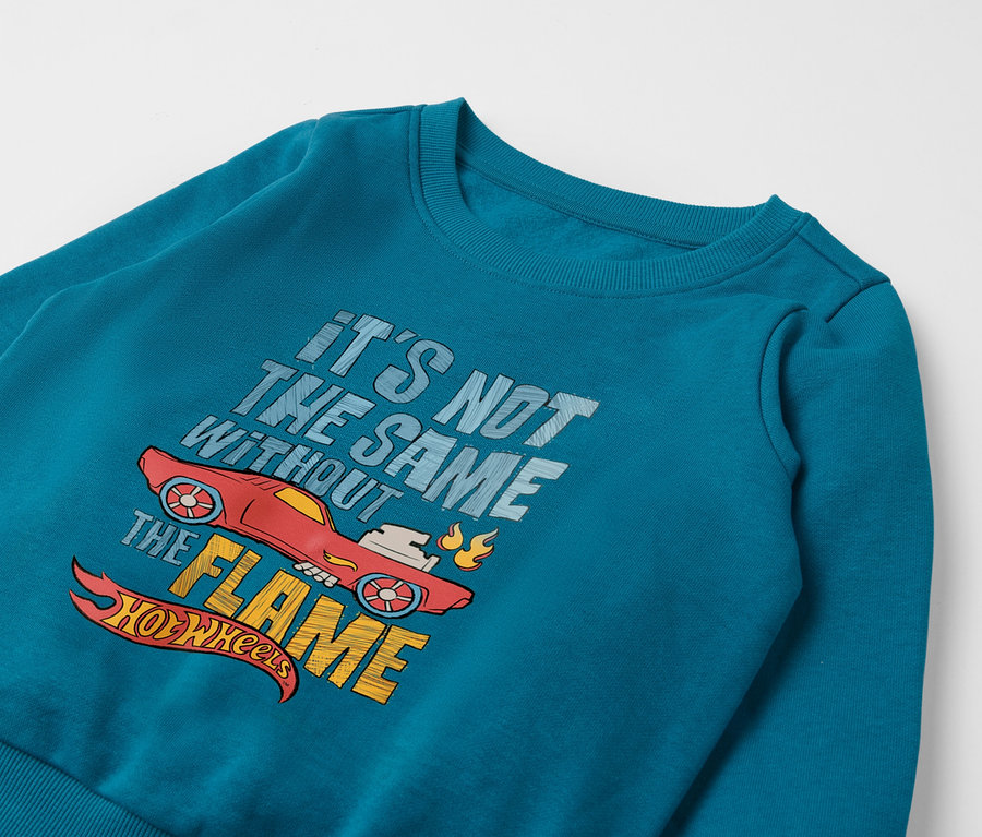 Modrá dětská mikina »Hot Wheels« s potiskem auta.