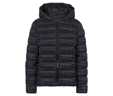 Prošívaná bunda s kapucí a potiskem