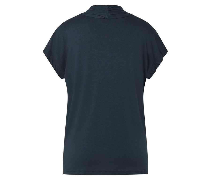 Tmavě modré tričko s krátkým rukávem, pohled zezadu.