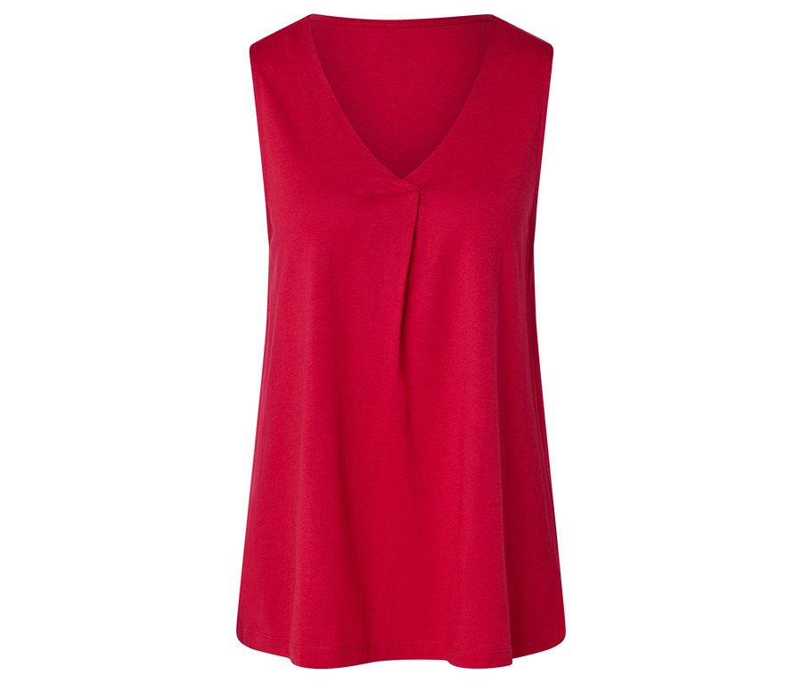 Červený top bez rukávů s výstřihem do V.