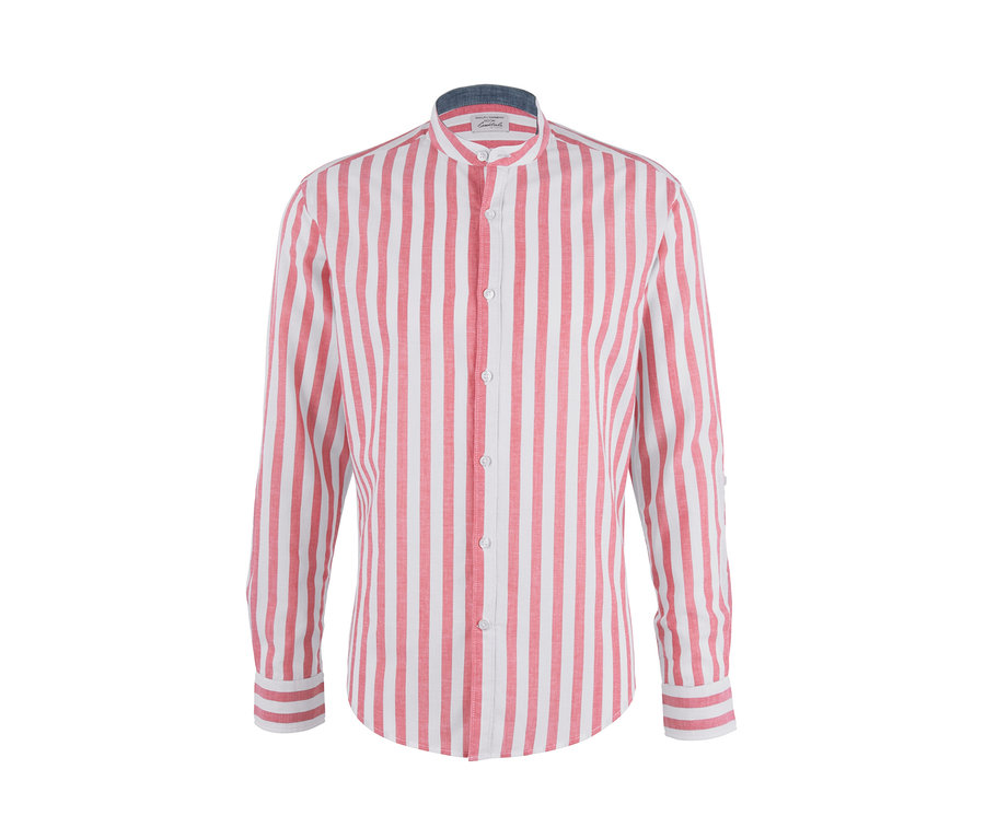 Pánská košile se stojáčkem s korálově bílými pruhy.