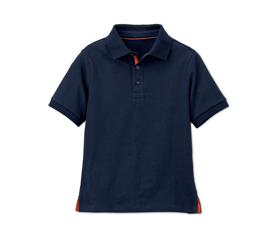 Tmavě modrá polokošile s krátkým rukávem a oranžovými detaily.