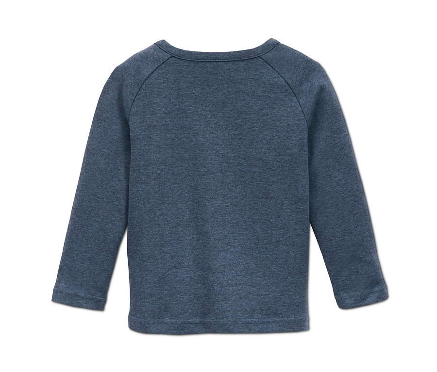 Modré tričko s dlouhým rukávem z interlockové pleteniny.