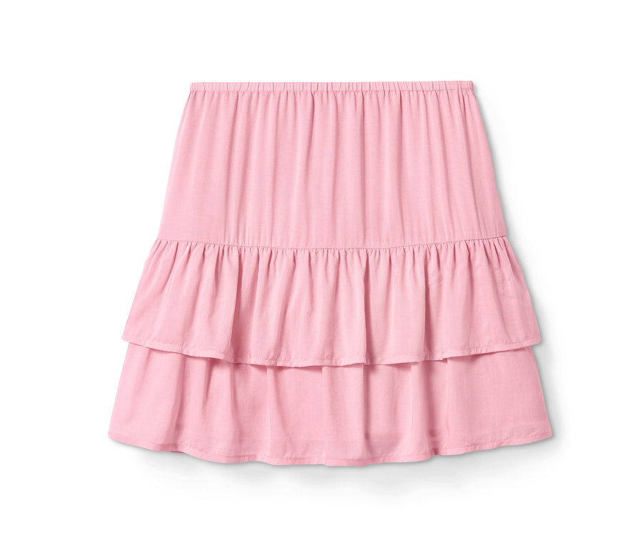 Růžová volánová tkaná sukně.