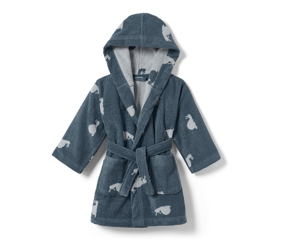 Modrý župan pro malé děti se zvířecím potiskem.