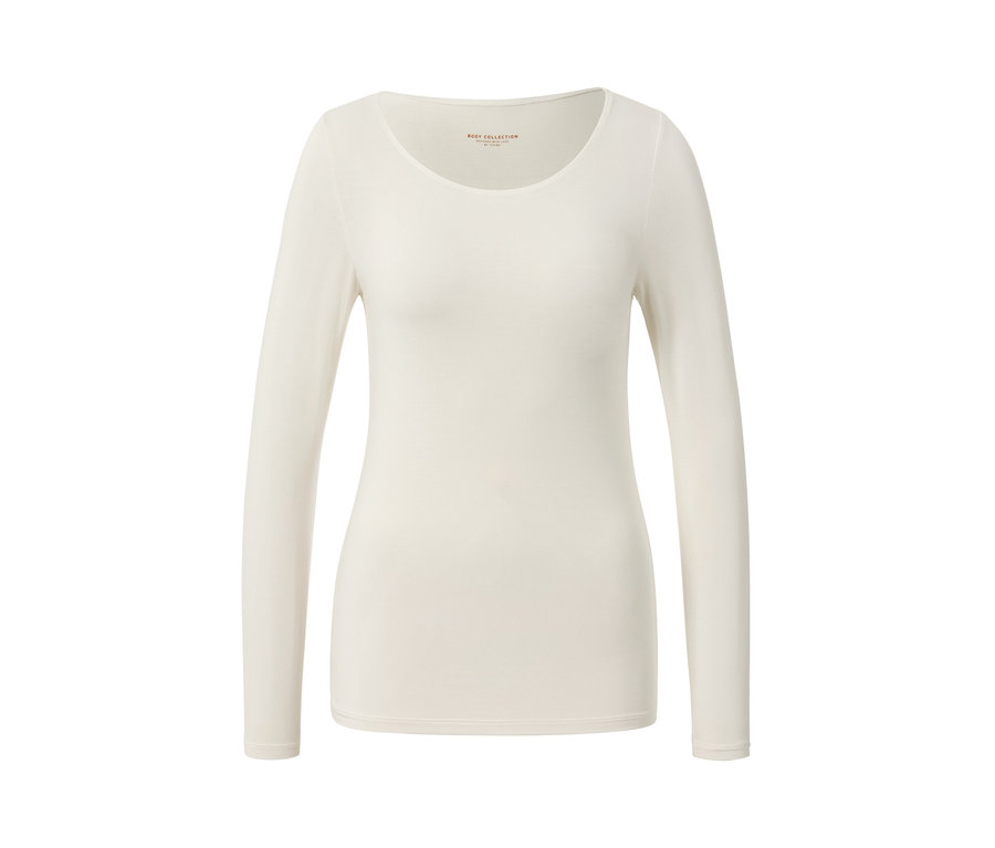 Krémové tričko s dlouhým rukávem ze směsi modalu a hedvábí.