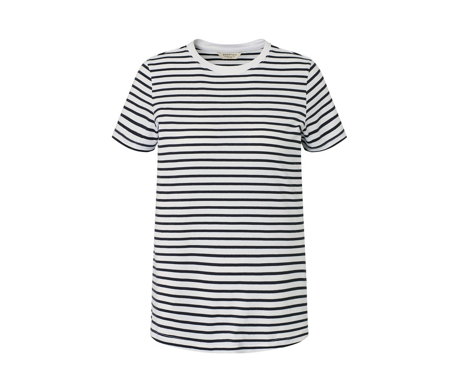 Antracitovo-bílé proužkované triko s krátkými rukávy.